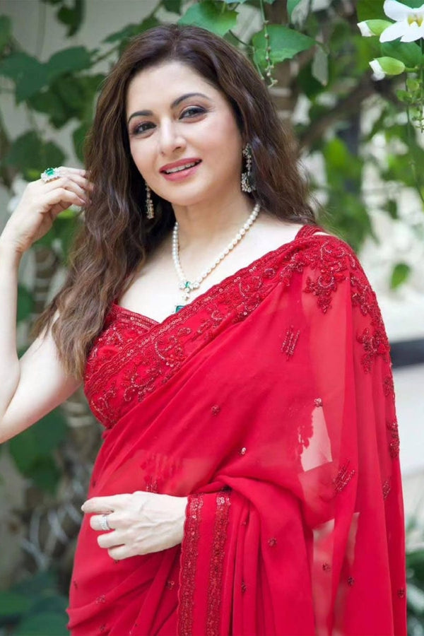 Bhagyashree IN Red Georgette Saree Blouse