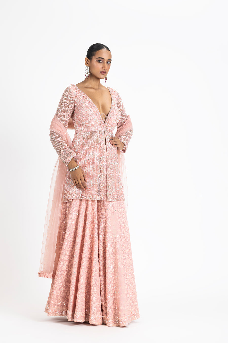 Champagne Nurekha Peplum & Sharara