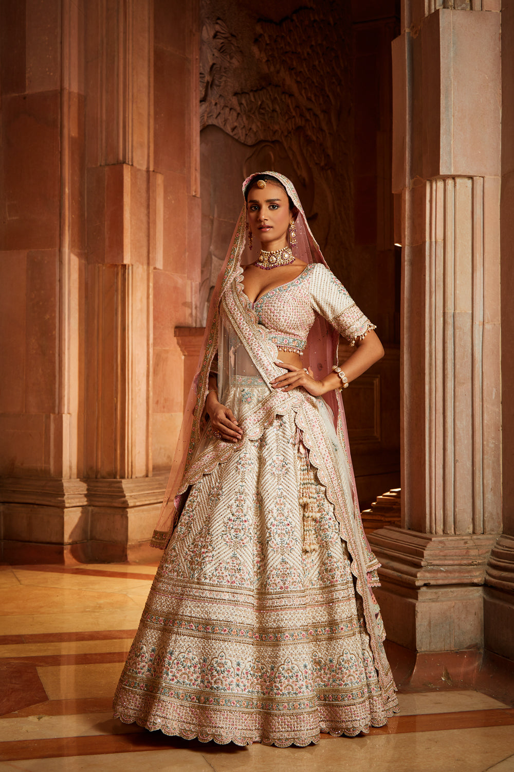 IVORY ORGANZA LEHENGA CHOLI DUPATTA SET