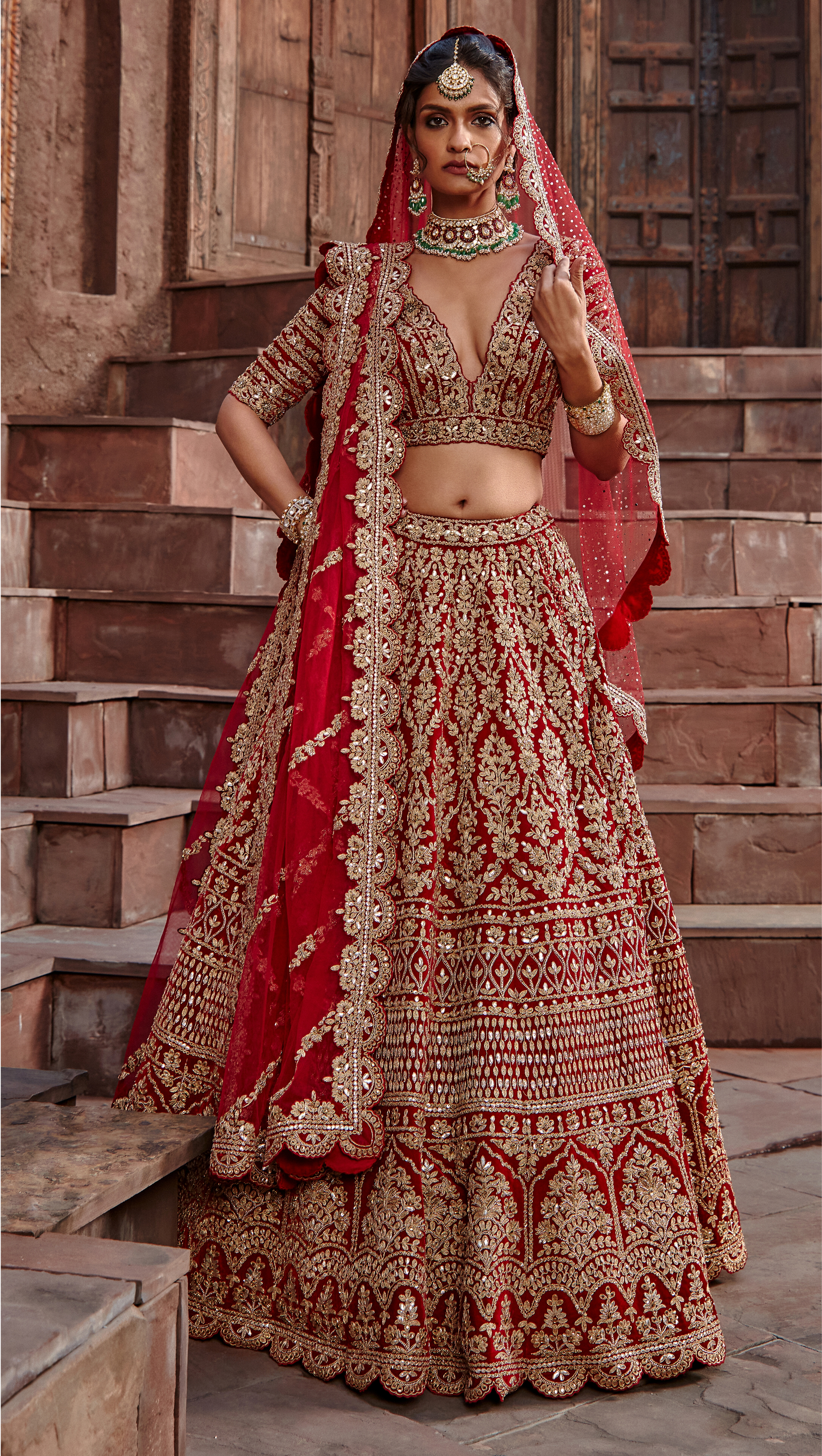 Blood red bridal lehenga images outlet