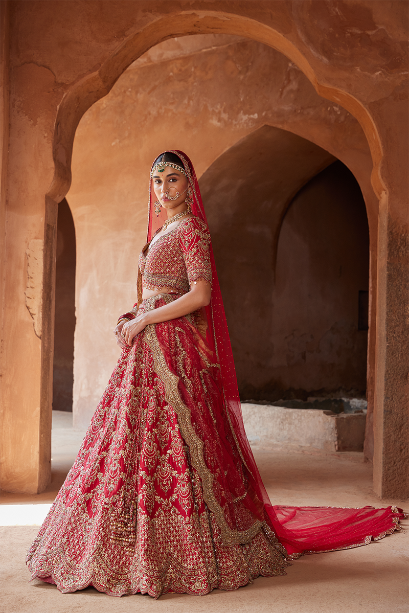 BLOOD RED LEHENGA CHOLI SET Nitika Gujral