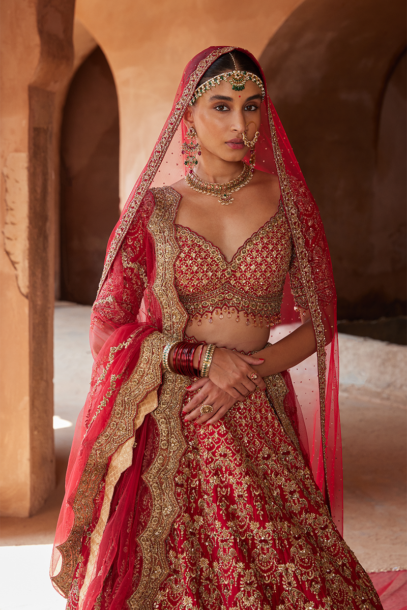 Blood red sales lehenga for bride