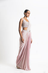 BLUSH PINK OMBRE DYED DRAPED SAREE