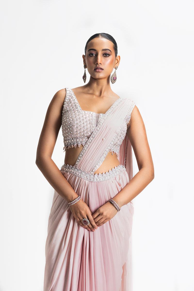 BLUSH PINK OMBRE DYED DRAPED SAREE