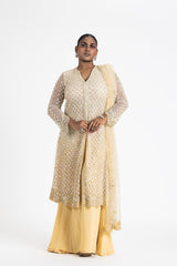 GOLD OMBRE NET JACKET WITH SHARARA SET