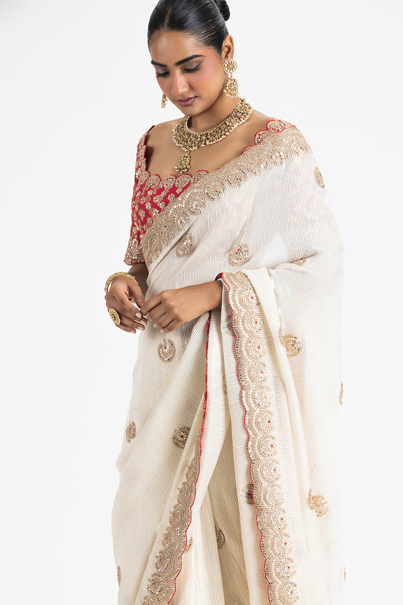 IVORY GGT SAREE WITH BROCADE BLOUSE