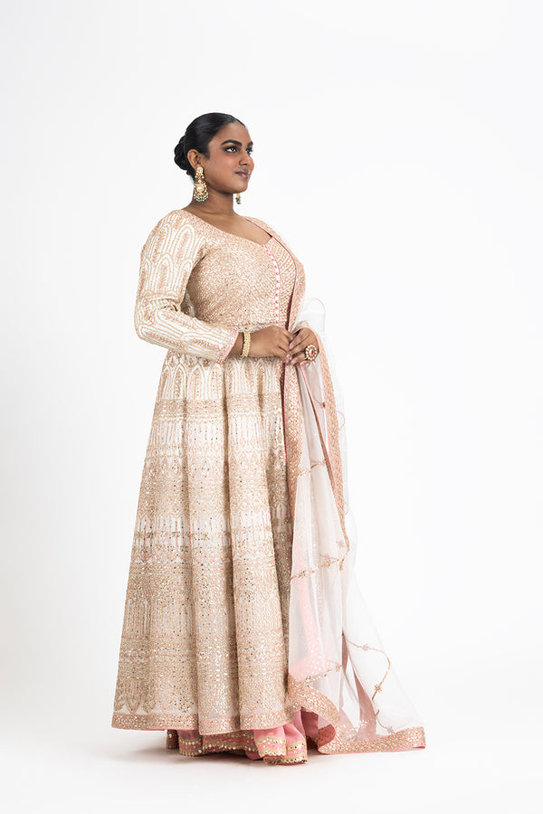IVORY ORGANZA JACKET AND DUPATTA WITH PINK OMBRE GGT SHARARA