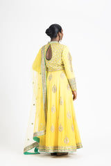 YELLOW OMBRE GEORGETTE KALIDAR JACKET AND SHARARA SET