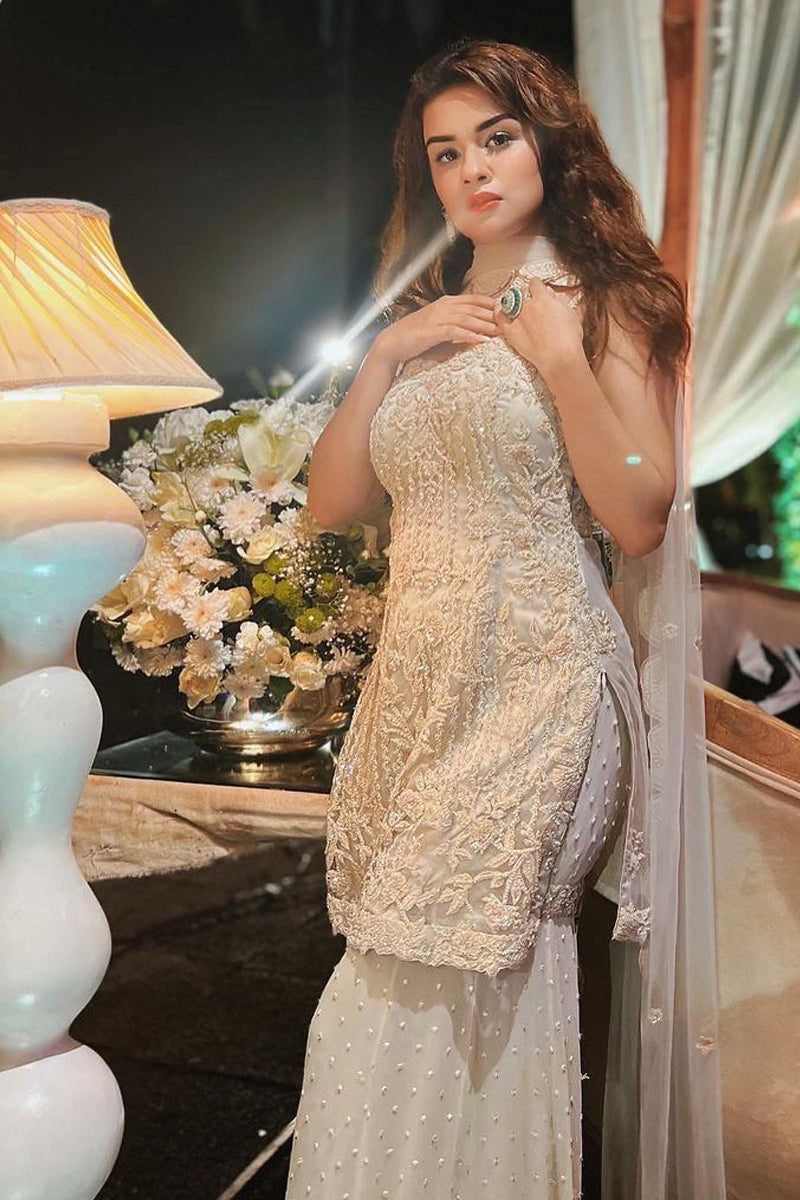 Avneet Kaur in Ivory Tulle Kurta And Dupatta With Georgette Garara Set