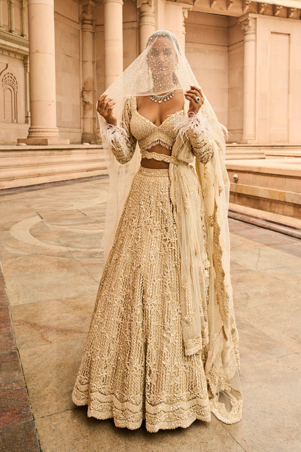 Aqua Ombré Tulle Lehenga Choli Dupatta Set