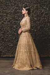 Gold Tulle Gown With Dupatta