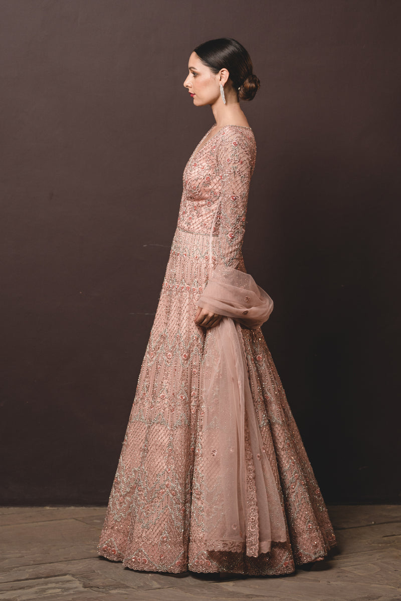 ATTRACTIVE LONG GOWN BOTTOM WITH DUPATTA EMBROIDERY WORK PARTY WEAR FULL  STITCHED PEACH – Ethnicgarment