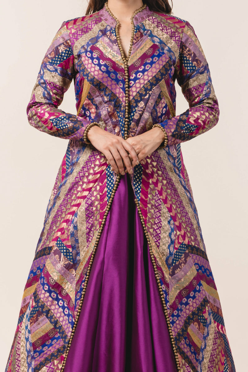 Multicoloured Brocade Jacket & Taffeta Skirt
