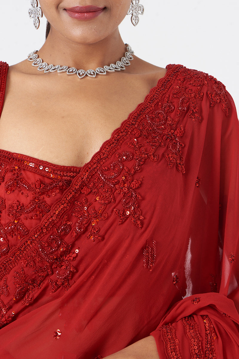 Red Georgette Saree Blouse