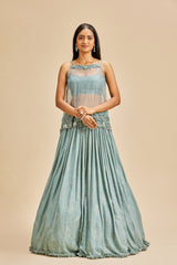 Grey Sequins Lehenga With Bustier And Net Top