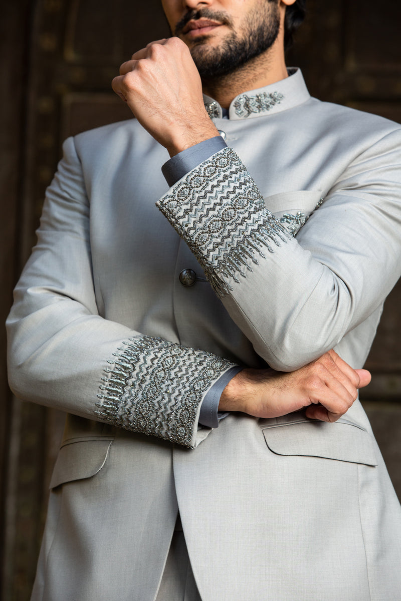 Silver Grey Jodhpur Suit Zardozi Embroidered