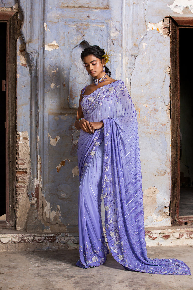 Handloom Ink Blue Pure Satin Silk Banarasi Saree With Border – WeaverStory