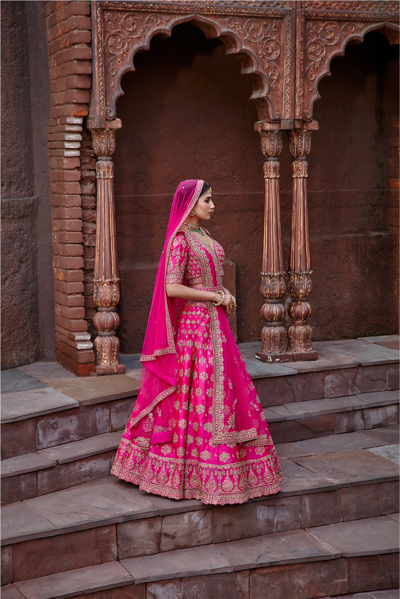 Fuchsia Raw Silk Lehenga Set Nitika Gujral