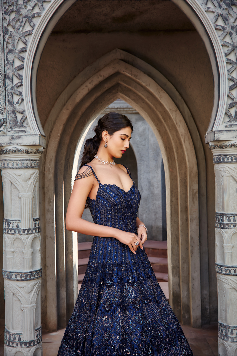 Navy Blue Tulle Gown