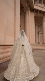 Ivory Tulle Lehenga Choli Dupatta Set with an Optional Veil