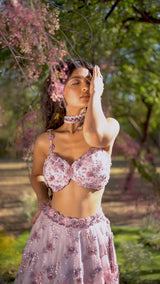 Lilac 3D Lehenga Choli Set With Belt