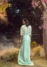 Aqua Blue And Green Skirt With Cape And Bustier